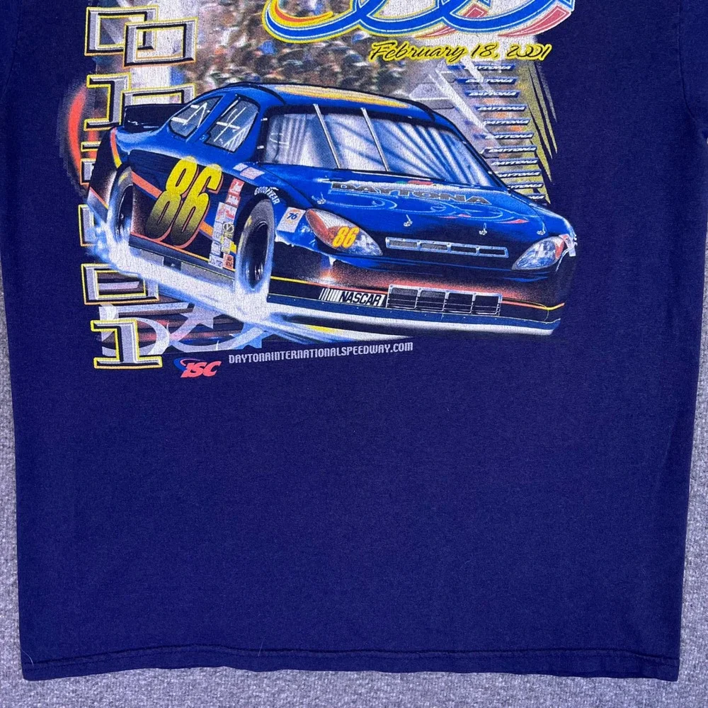 Daytona 500 Shirt Mens L Navy‎ Blue Vintage 2001 Racing Pocket Graphic Tee